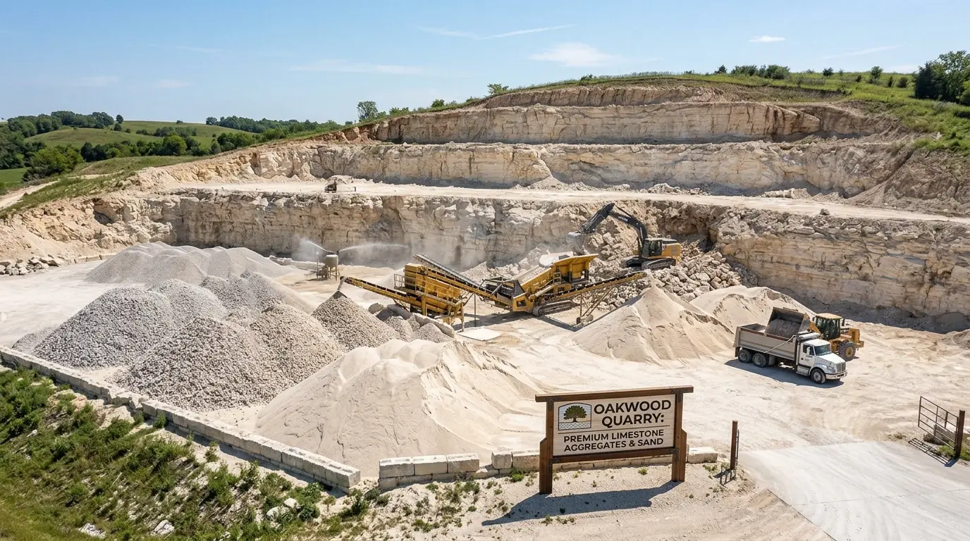 Limestone quarry with exposed rock face